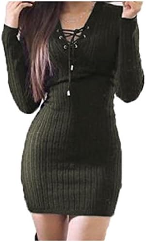 XiaoShop Womens Lace-up Solid Cozy Slim Fitting Pullover Short Dress