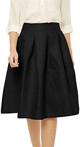 Hathawlyth Women High Waist Floral Jacquard Flared A Line Skirt L Black