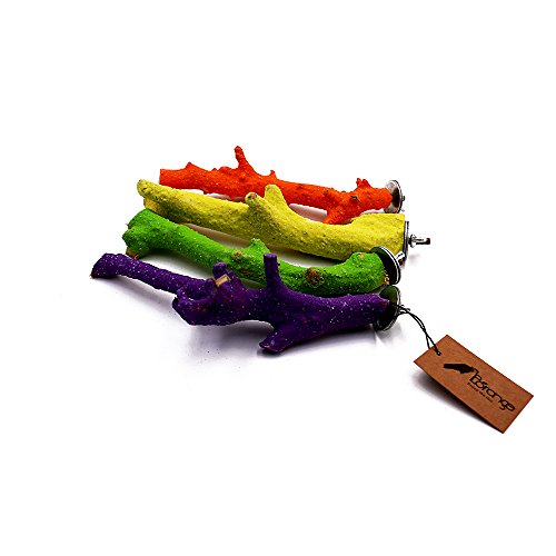 Borange Parrot Perches Bird Natural Woood Stand Quartz Sands Hardwood Branches Perch for Small and Medium Birds Parakeet Conure Cockatiel Budgie Pack of 2 (6" Length)
