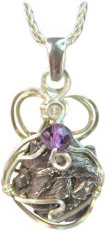February Birthstone Jewelry Necklace Pendant Meteorite with Amethyst Crystal Accent Sterling Silver