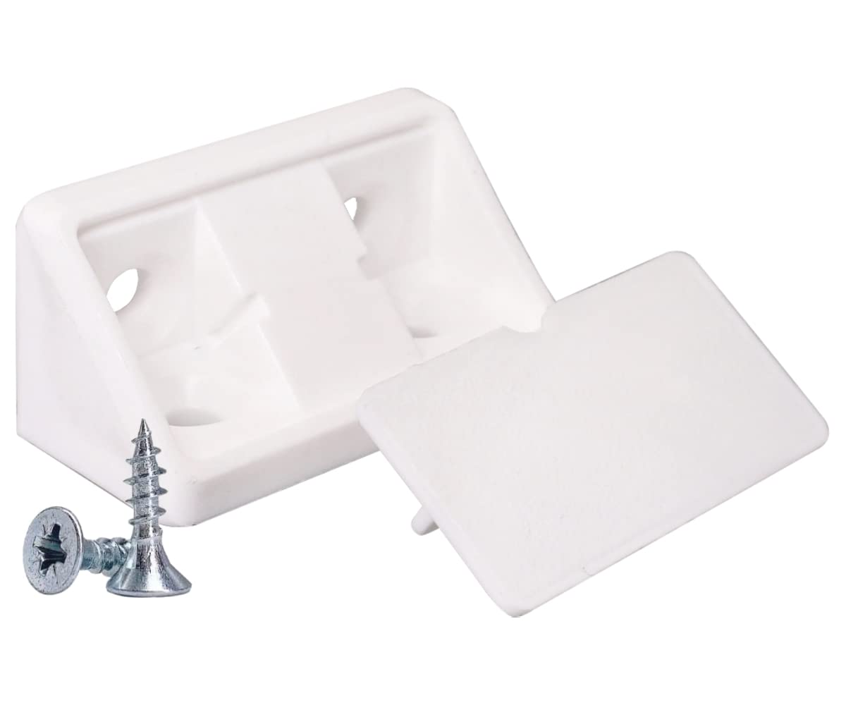 SKIR'CO (20 pcs) White Shelf Brackets 44 x 20 x 20 mm, 90 Degree Furniture Corner Brace, Plastic Right Angle Joint, Screws Included (20, White)