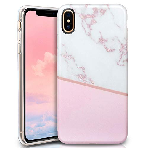 ivencase iPhone Xs Max Case, Pink White Marble for Women Girls, Flexible Soft Silicon Rubber Matte TPU Skin Case Bumper Silicone Gel Cover for iPhone Xs Max 6.5"