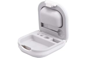Hearing Aid Case Hard Storage Box with Battery Holder and Cleaning Brush Slot (WHITE)