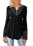 onlypuff Polka Dots Blouse Tops For Women Elegant V-Neck Sexy Ruffle Hem Black XLarge