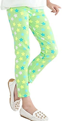 Children's Printing Flower Toddler Classic Leggings Girl's Pants (70#(6-7T), Green Star)