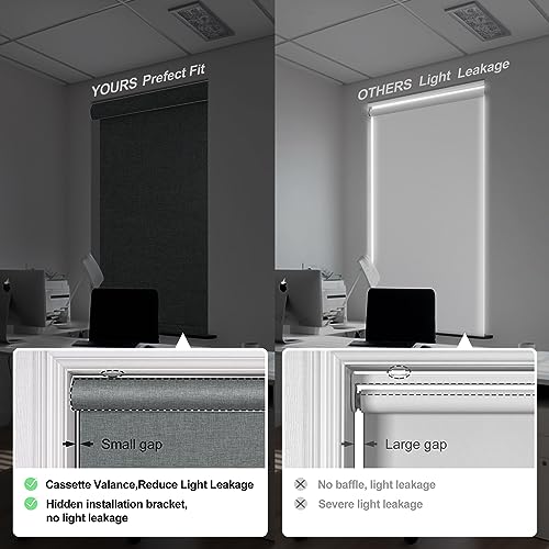 Boolegon Blackout Roller Shades for Windows,Cordless,Linen Fabric,Roller Blinds,Thermal Insulated Fabric UV Protection,Window Shades for Home,Door,Bedroom,Office,Blackout-Gray,Custom Size