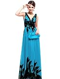 Ever Pretty V-neck Printed Chiffon Ruched Empire Line Maxi Party Dress 09641