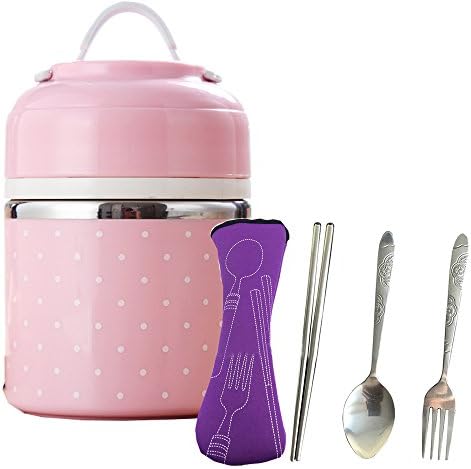 Pink Lunch Box and Stainless Steel Cutlery Set For Girls School Lunch, Picnic, or Snack