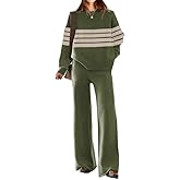 ETCYY NEW Womens Elegant Lounge Sets Knitted Sweatsuit Sets 2 Piece Outfits with Sweater Tops and Wide Leg Sweatpants