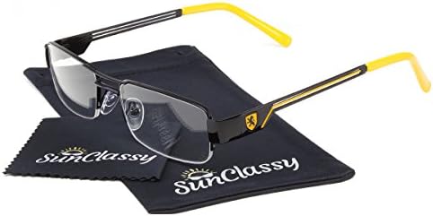 Sunclassy Clear Lens Non Prescription Fashion Retro Square Frame eyeglasses 54mm Block UVA UVB UVC Uv400 (Yellow)