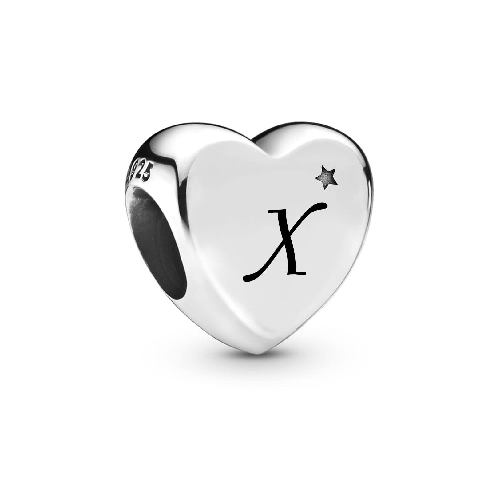 FGT X Initial Letter Heart Charm fits Pandora Bracelets Pendant Necklace Name Birthday Charms Gift for Women Sterling Silver