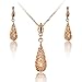 FAIRY COUPLE Tear Drop Filigree Floral Necklace and Earring Set Hook Jewelry Set S76