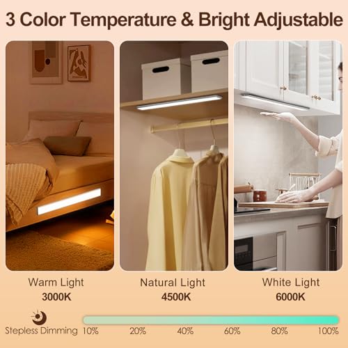 Quntis 40 cm LED Light Magnetic Cabinet with Motion Sensor, 186 LED 3 Colour 2500 mAh LED Lights Full Screen Kitchen, Under Cabinet Light for Cabinet, Hallway Basement, 2 Pieces