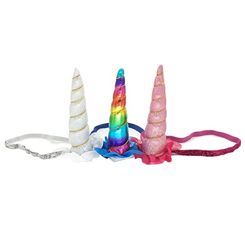 Shiny Unicorn Horn Kidsâ€™ Elastic Headband Cosplay Party Costume, Pack of 3