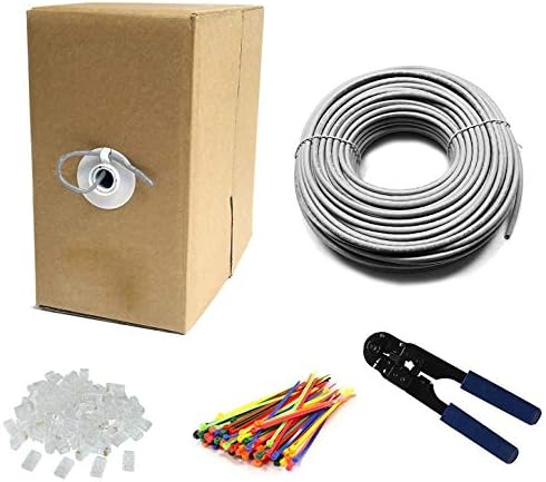 LDS 305M Roll RJ45 Cat6 Gigabit 1000mbps Ethernet Network Cable UTP Outdoor 24AWG CCA Data Internet Lead + Crimping Tool + Connectors + Cable Ties