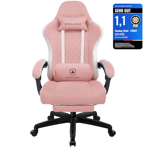 GTPLAYER Gaming Stuhl Ergonomischer Gaming Sessel Schreibtischstuhl mit Stoffoberfläche, Federsitzkissen, Verbindungsarmlehnen und Fußstütze 150KG, Ro