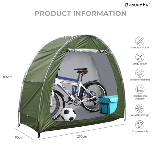 Beauenty Bike Storage Shed, Waterproof 210D Heavy Duty Bike Tent with Bag, Portable Bike Tent for 1-4 Bikes, Garage, Outdoor, Camping, Bike Storage (Green)