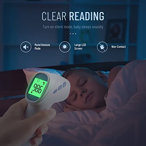 Forehead Thermometer for Adults and Kids, Non Contact, Fast Accurate Result | 3-Color Fever Alarm, 35 Memory Recalls, 1s Result, 2-in-1 Mode, Silent Mode, Large & Clear Backlit Display, FSA Eligible