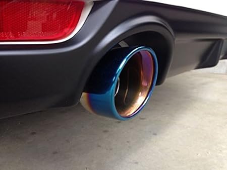 Amazon エクシーガ2 0is マフラーカッター スラッシュカット チタン調 オーバル シングルタイプ2本セット ステンレス素材 マフラーカバー ガーニッシュ カスタム パーツ 外装品 専用設計 保護 虹色 マフラーカッター 車 バイク