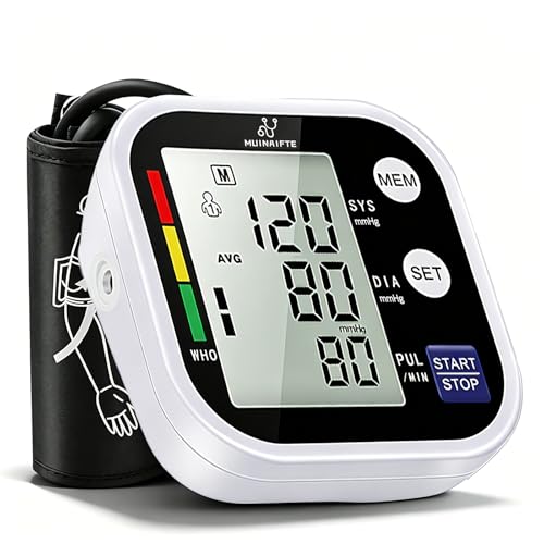 Baumanómetro Digital de Brazo MUINAIFTE (Negro) | Baumanómetro Digital Medidor de Presión Arterial ,Brazalete Ajustable 22-36 cm，Baumanómetro Digital Pantalla LCD Grande