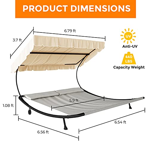 Abba Patio Double Chaise Lounge Outdoor with Adjustable Canopy and