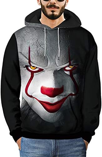 Men's Floral Print Clown Hoodie Long Sleeve Pullover with Pocket