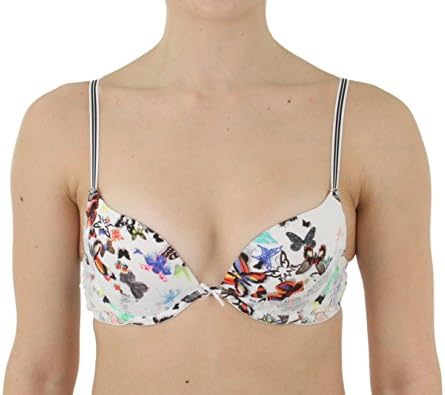 CXL Papillon Underwire Plunge Bra, Lace Accent, White Butterfly Print, Size 38C