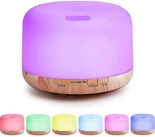 Kumiba 500ml Essential Oil Diffuser Ultrasonic Aroma Cool Mist Humidifier 7 Color Light Changing 4 Timer Settings Wood grain