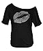 LANOU Women Sexy Off The Shoulder Printed Oversized Sweater Sweatshirt (3XL, White lips)