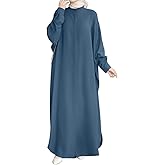 AWIBMK Women Abayas Dubai Kaftan Henley Shirt Prayer Maxi Dress Muslim Batwing Sleeve Ramadan Islamic Clothes