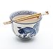 Happy Sales HSRB-COIBLU, Japanese Ramen Udon Noodle Bowl with Chopsticks Gift Set, Blue Coi