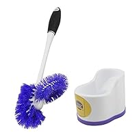 Toilet Bowl Brush with Rim Cleaner and Holder Set - Toilet Bowl Cleaning System with Scrubbing Wand, Under Rim Lip Brush and Storage Caddy for Bathroom