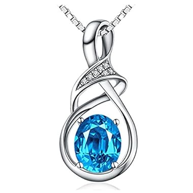HXZZ Fine Jewelry Birthstone Gifts for Women Natural Gemstone Topaz Amethyst Opal Garnet Peridot Citrine Sterling Silver Pendant Necklace Birthday Gift for Wife Mom