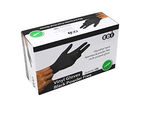 EDI Black Powder Free Vinyl Disposable Plastic Gloves [100 Pack] - Large - Thumbnail 6