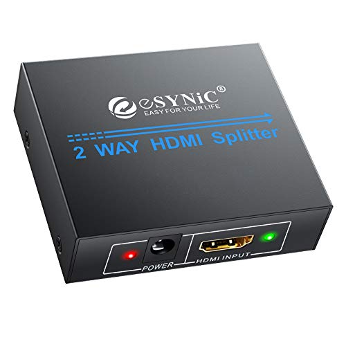 eSynic 1x2 HDMI Splitter 1 in 2 Out, HDMI Powered Splitter Repeater HDMI Amplifier Switch Support Full HD 1080P 3D for HDTV PS3 PS4 DVD PC Blu-ray Player - One Input to Two Outputs