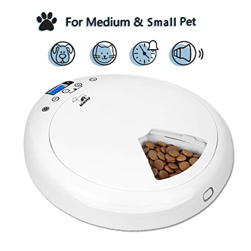 Athorbot Automatic Pet Feeder for Medium Small Cat Dog, 6 Meal Trays Wet Dry Food, Auto Pet Food Dispenser Programmed Timer Voice Recording Function, 6 x 330ml