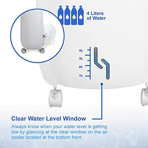 Evaporative Portable Air Cooler Tower Fan With Ice Packs, 3 Speeds, Low