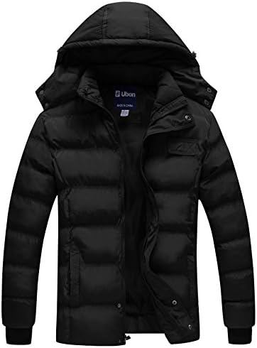 Ubon Men's Lightweight Thicken Cotton Padded Coat Puffer Jacket with Removable Hood(Black,US XL)