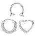 THUNARAZ Stainless Steel 3Pcs Body Piercing Jewelry Clicker Hoop Septum Cartilage Piercings Cubic Zirconia Silver Tone