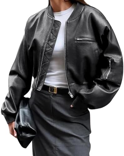 Amazon.com: CIDER Faux Leather Long Sleeve Zipper Jacket Trendy