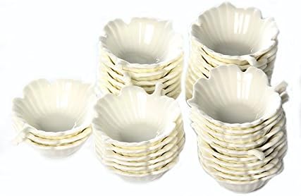 Favola Fancy Porcelain Heat Resistant Snack Dish Bowl Set, 36-Piece, White