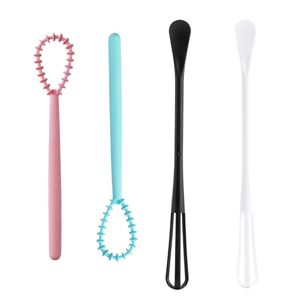 4 Pcs Plastic Egg Whipper Reusable Small Egg Beater Manual Multifunction Mini Whisks for Cooking Blending Whisking Mixing Frothing & Stirring (Random Color)