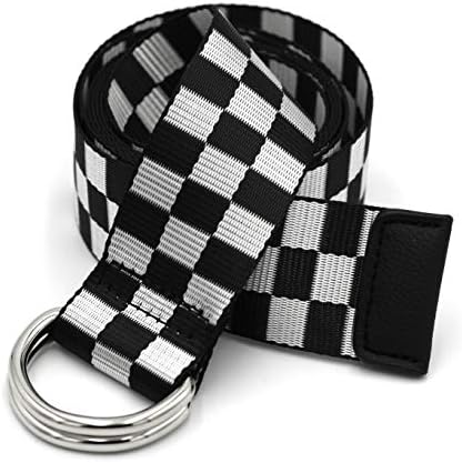 Alins Canvas Belt Double D-Ring Buckle 1.5" Wide Extra Long with Black Leather Tip Mens Womens Fashion Trend