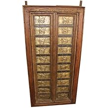 Mogul Interior Antique Galloping Horses On Brass Terrace Door Indian Jharokha Iron Straps Eclectic Bohemian