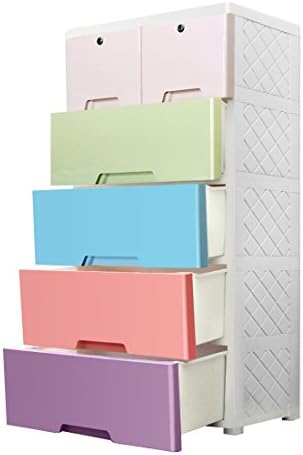 Portable Kid Wardrobe Plastic Drawer Chest, MultiFuncation Plastic Storage Organizer for Bedroom, Living Room