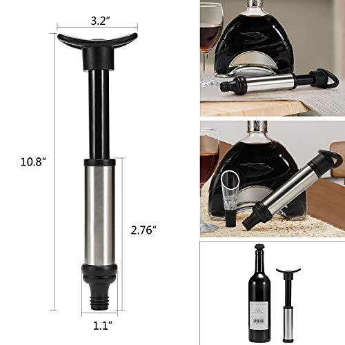 DIFENLUN Vacuum Wine Stoppers, Original Stainless Wine Saver with 1 Wine Vacuum Preserver Pump, 4 Reusable Valve Air Rubber Bottle Stoppers, Free Give 1 Wine Aerator Pourer