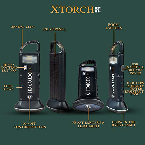 XTorch Led Rechargeable Flashlight, Portable Solar Charger Camping