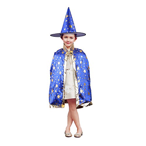 TTLIFE Christmas Five Star Cloak Costume, Wizards and Witches Capes Hats for Christmas,School Party(Blue)