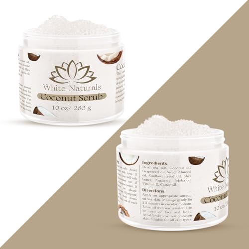 Organic Coconut Oil Scrub, Exfoliating Salt Body Scrub, Deep Cleansing for Soft Skin Remove Dead Skin Cells, Great for Toning Skin, Acne Stretch Marks Cellulite Bump Eraser, Natural Skincare Exfoliant