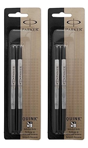 Parker Quink Ink Refill Cartridges for Rollerball Pens, Medium Point, Black,(3221531) (2-Pack of 2)